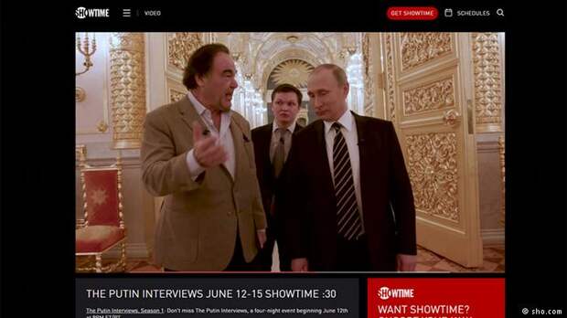 Оливер Стоун и Владимир Путин во время интервью