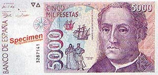 Испанская банкнота с изображением Колумба