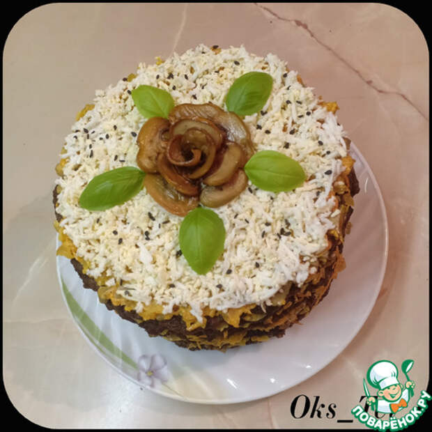 Печеночный торт с грибами