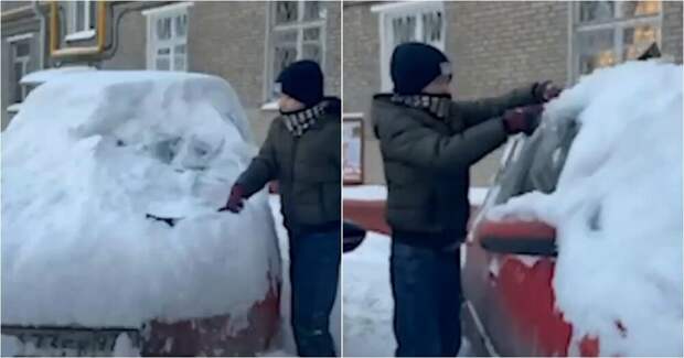 Московские школьники подрабатывают, расчищая снег с машин