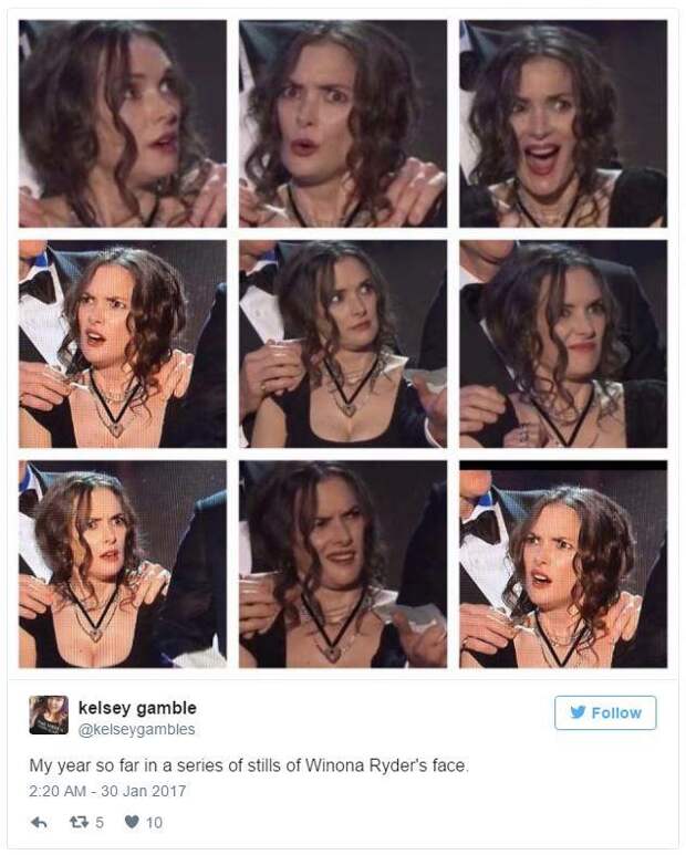 Winona Ryder's SAG Award Reaction - Kelsey Gamble's Tweet