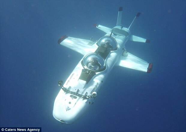 The Super Falcon Mark II features two bubble-glass compartments, is 17ft (five metres) long and has two propellers at the back to drive the submarine. The submarine is always 'positively' buoyant, which means it automatically returns to the surface if its propellers are not pushing it down