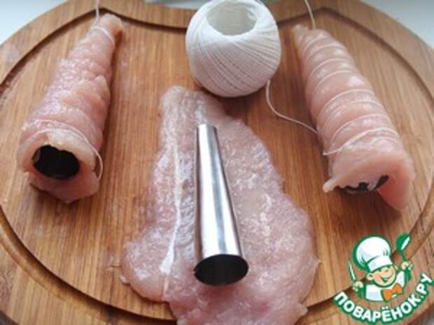 Куриные трубочки с начинкой и рисом Брынза