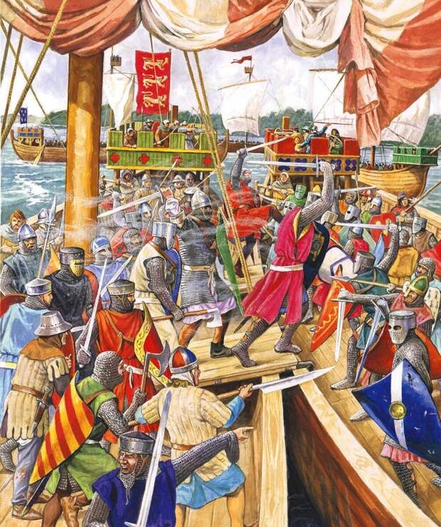 Морская битва в 1217 году - эпизод Первой баронской войны в Англии. Иллюстратор: Marek Szyszko