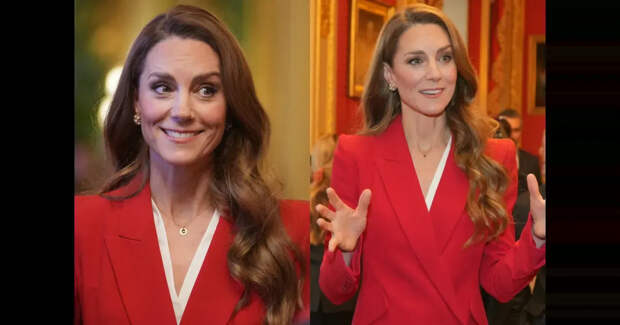 Кейт Миддлтон в красном костюме и с новым цветом волос возглавила первый государственный приём в этом году