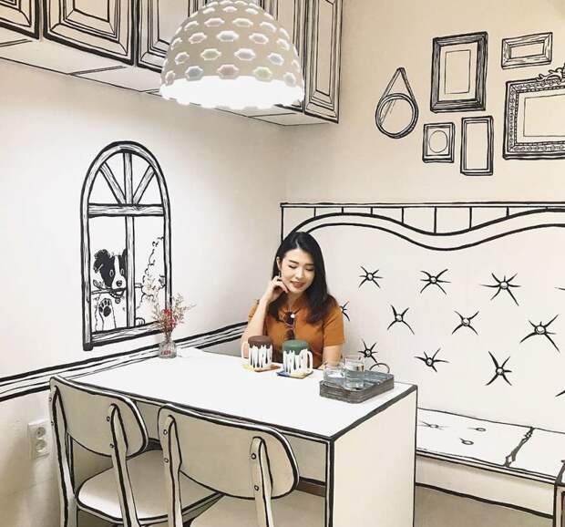 В Сеуле нашли оригинальное кафе с "нарисованным" интерьером