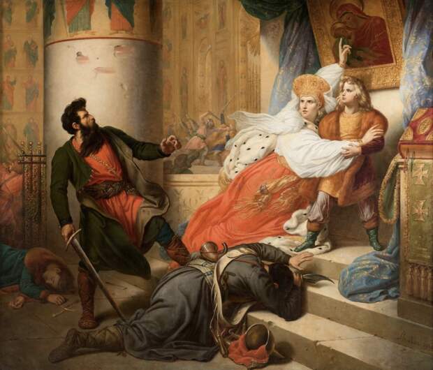 К. Штейбен. Стрелецкий бунт 1682 года. (маленький Петр с матерью спасаются под иконой) 