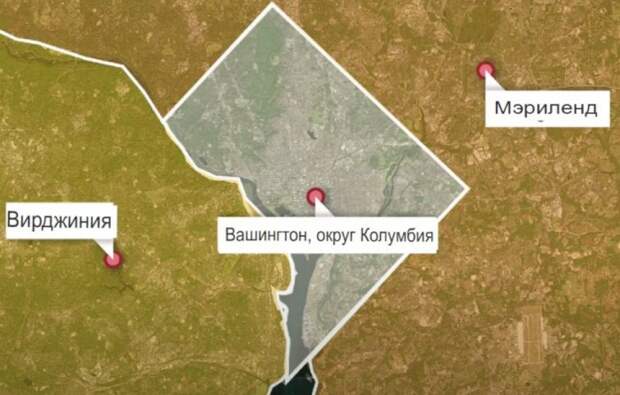 Округ Колумбия выглядит как половинка разорванного квадрата на карте США