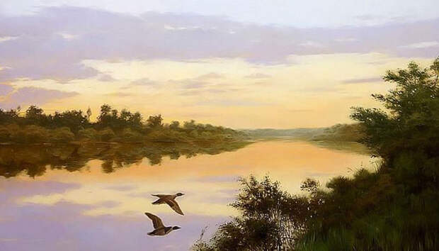 Закат на реке. Автор: Владимир Александров.