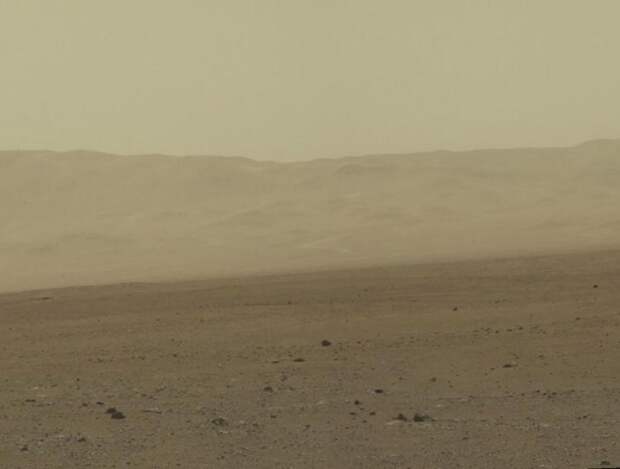 Part of the wall of Gale Crater. Here, a network of valleys believed to have formed by water erosion enters Gale Crater from the outside.