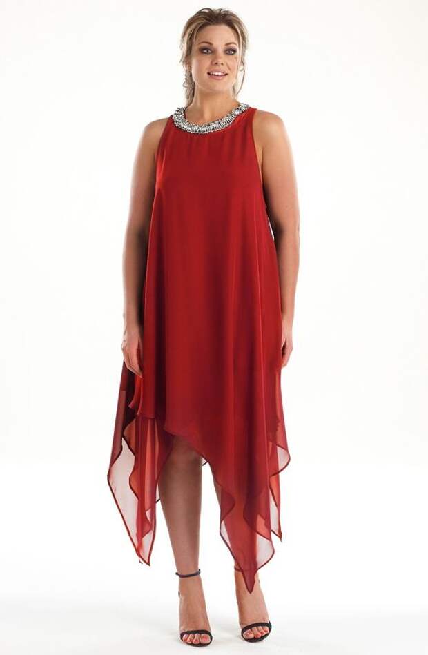 Beaded neckline party dress/red Style No: ED5106Faux silk party dress with a heavily beaded neckline feature. This dress has multi layers and a flattering hanky hemline. #2013 #plussize