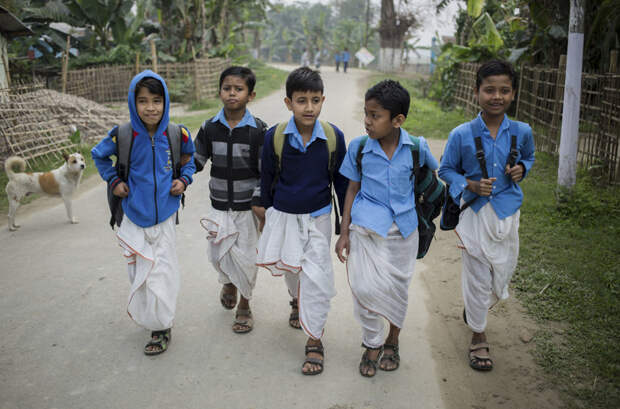 Юные монахи по дороге в школу бхакти, люди, монахи