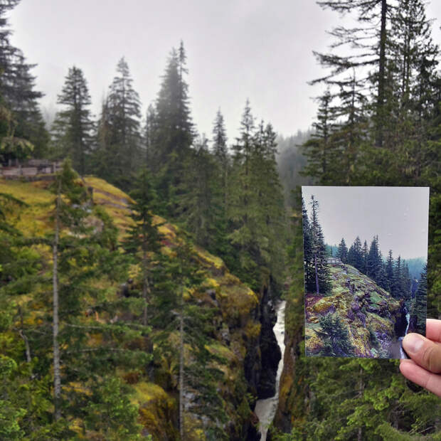 Бурная речка течет в ущелье, крутые берега, виды на каньон просто потрясающие. Июнь 1981 и июнь 2016 года. Бурная речка течет в ущелье, крутые берега, виды на каньон просто потрясающие. Июнь 1981 и июнь 2016 года.