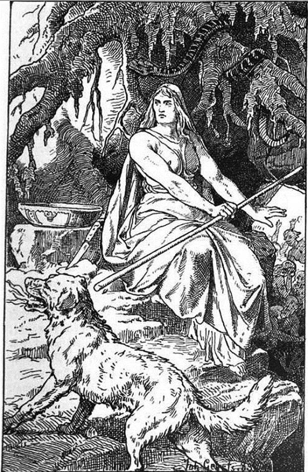 Богиня Хель. Ксилография с картины Йоханнеса Гертса, 1889 год. | Фото: ru.wikipedia.org.