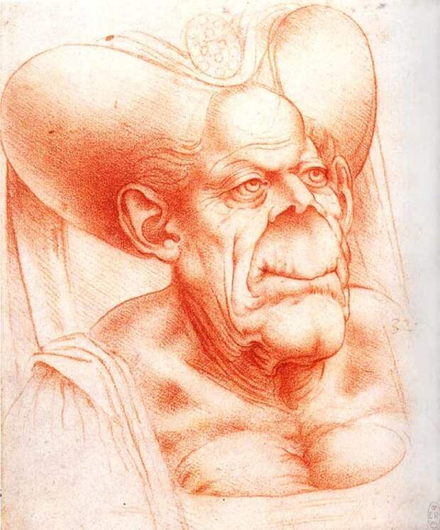 Гротескный рисунок, приписываемый Леонардо да Винчи (1480-1510 гг. )