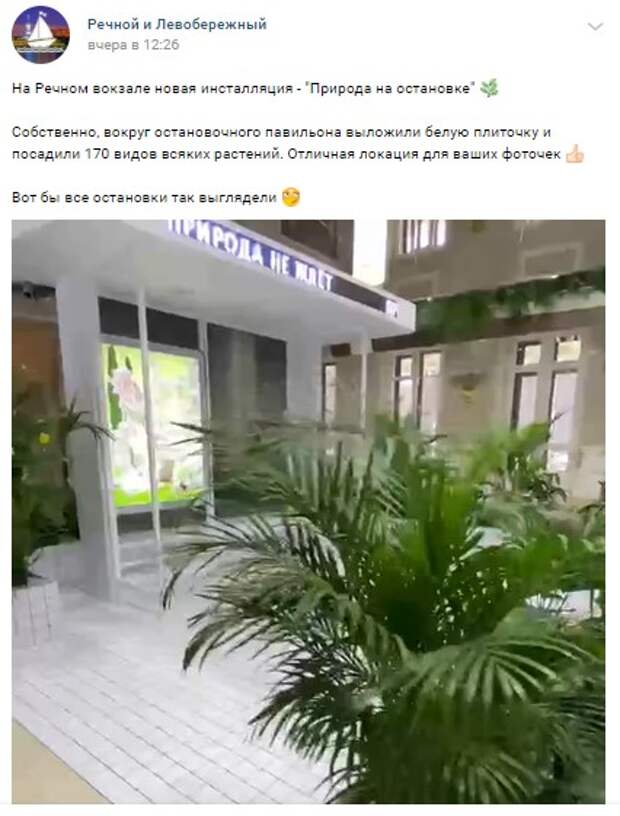 Инсталляция «Природа на остановке» открылась на Северном речном вокзале