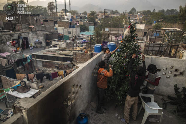 Пакистан. Исламабад. 16 декабря. Пакистанские христиане украшают ёлку на крыше своего дома. (REUTERS/Zohra Bensemra)