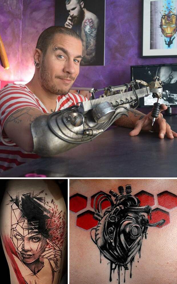 6. ДжейСи Шейтан Тенет делает татуировки с помощью протеза руки инвалид, искусство, люди, мир, скульптор, талант, художник