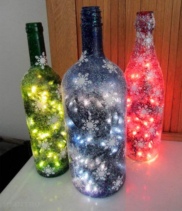 Светильники из стеклянных бутылок своими руками