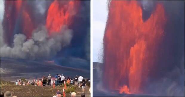 Невероятный вид извержения вулкана сняли туристы на Гавайях