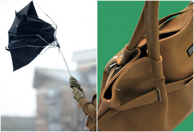 Поломанные сумки и зонты.