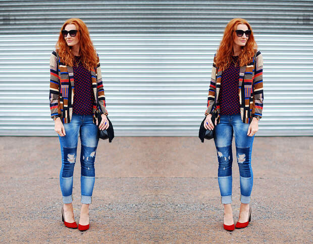Autumnal style pattern mixing with patchwork denim