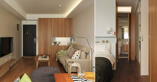 Дизайн маленькой квартиры, которая из однокомнатной превратилась в двухкомнатную.