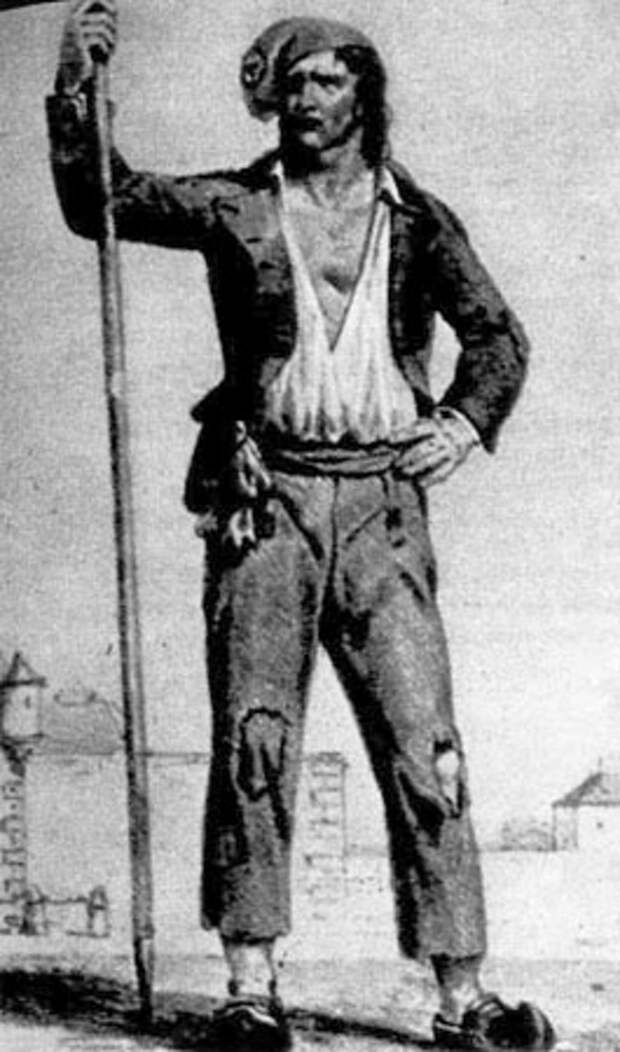 Революционер с копьем, гравюра 1793 года. Мужчина изображен во фрикийском колпаке