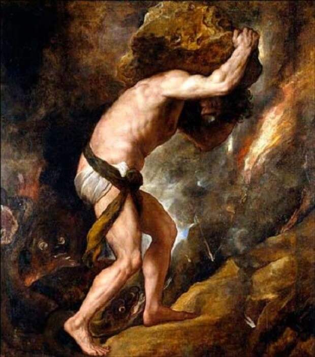 Тициано Вечеллио «Наказание Сизифа». (1547-1549).Размер картины 237 x 216 см, холст, масло.