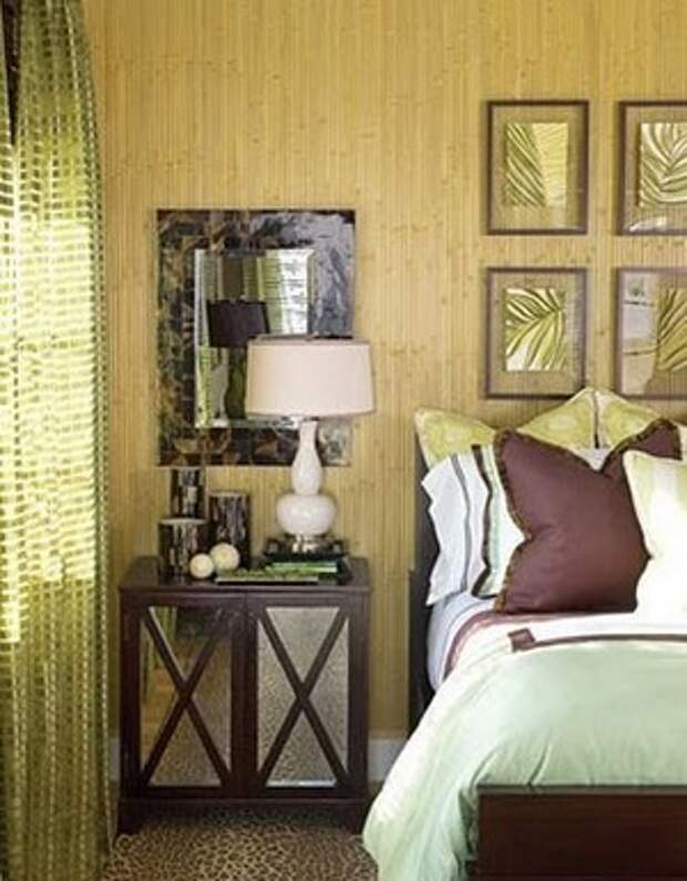 бамбуковые обои в спальне в тропическом стиле