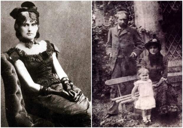 Слева направо: Фотография, на которой запечатлена Берта Моризо. \ Семейная фотография: Берта Моризо с мужем и дочерью. Слева направо: Фотография, на которой запечатлена Берта Моризо. \ Семейная фотография: Берта Моризо с мужем и дочерью.