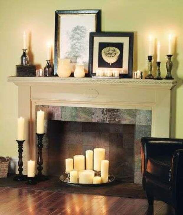 Использование свечей в фальш камине - идея для вашего комфортна