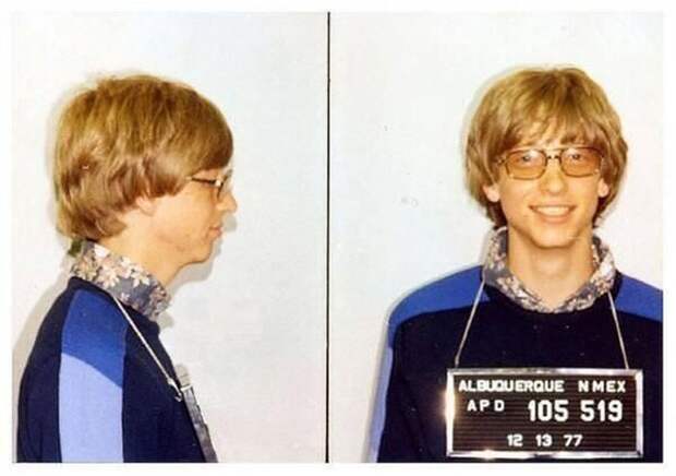 Билл Гейтс во время ареста в 1977 году за вождение без прав