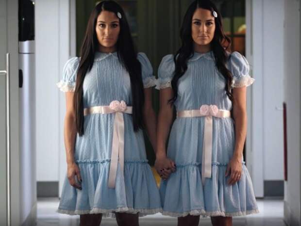 Nikki and Brie Bella Haunt Jimmy Fallon as 'The Shining' Twins Before Facing Off in Thumb War