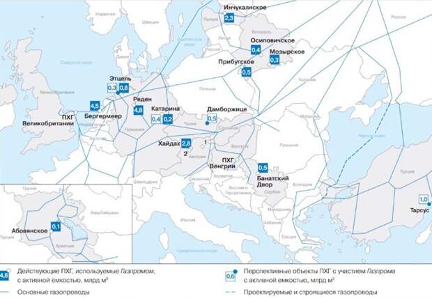 ПХГ в ЕС, совладельцем которых является "Газпром".