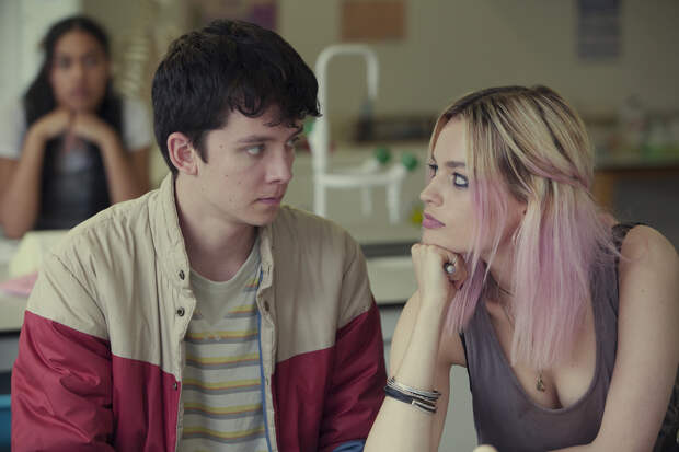 Asa Butterfield and Emma Mackey, Sex Education | Photo Credits: Jon Hall/Netflix