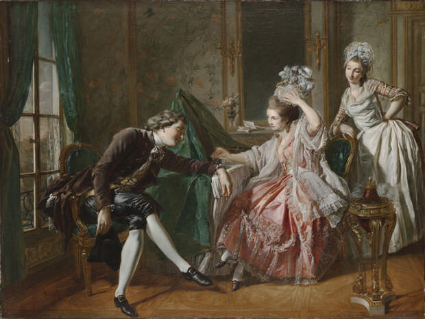 Interior with a Lady, her Maid, and a Gentleman by Louis Rolland Trinquesse. 1776
