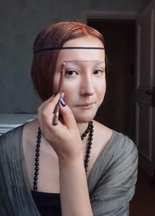 Китайская блогерша превратила себя в Мону Лизу визаж, волшебство макияжа, джоконда, макияж, мона лиза, необычный эксперимент, творчество, чудо косметики