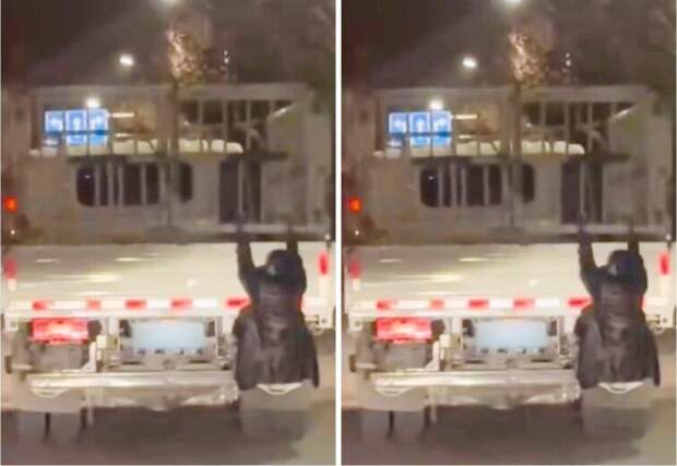 Китаянка заподозрила измену мужа и повисла на прицепе его машины, чтобы проследить за ним