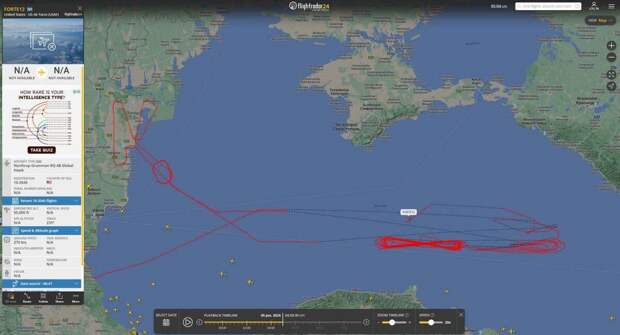 АМЕРИКАНСКИЙ "ЯСТРЕБ" КРУЖИЛ НАД ЧЁРНЫМ МОРЕМ. СКРИНШОТ С САЙТА FLIGHTRADAR