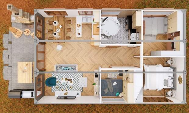 Планировка дома из трех 40-футовых грузовых контейнеров. | Фото: livinginacontainer.com.