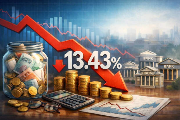 Средняя максимальная ставка по вкладам в топ-10 банков России снизилась до 13,43%