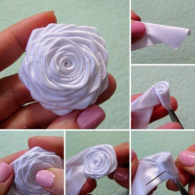 Простой и красивый способ сделать цветы из лент 1