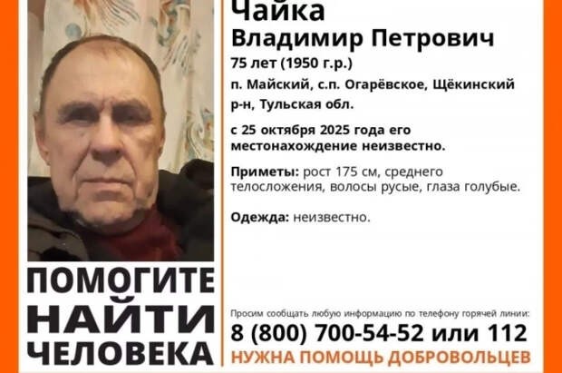 В Тульской области с октября ищут пропавшего мужчину