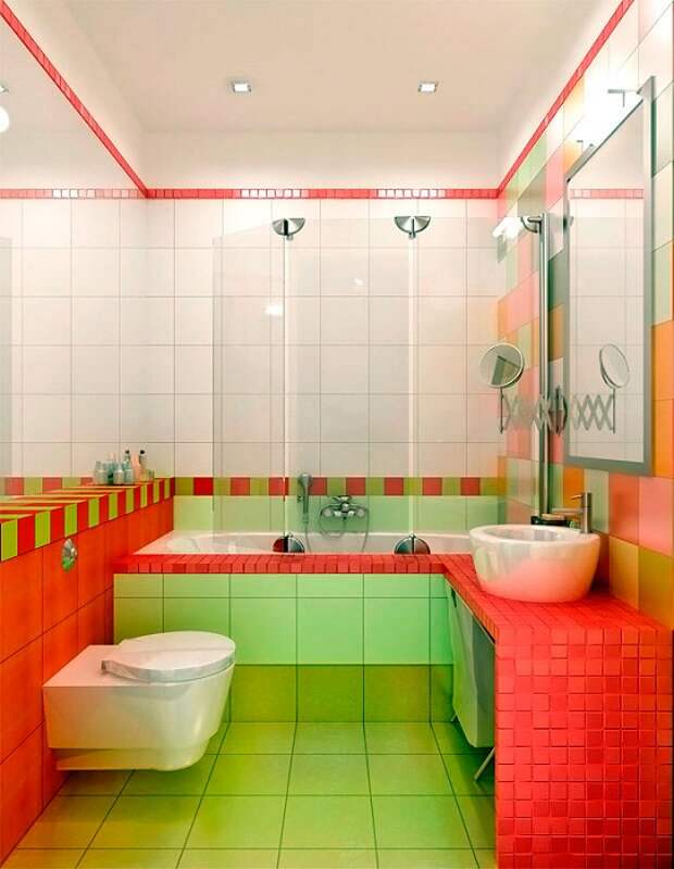 Яркая арбузная краска - сочетания зеленого и красного, то что станет пестрым и ярким дополнением к дизайну ванной.