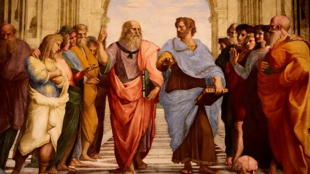 Афинская школа Платон. Платон и Сократ на пире.