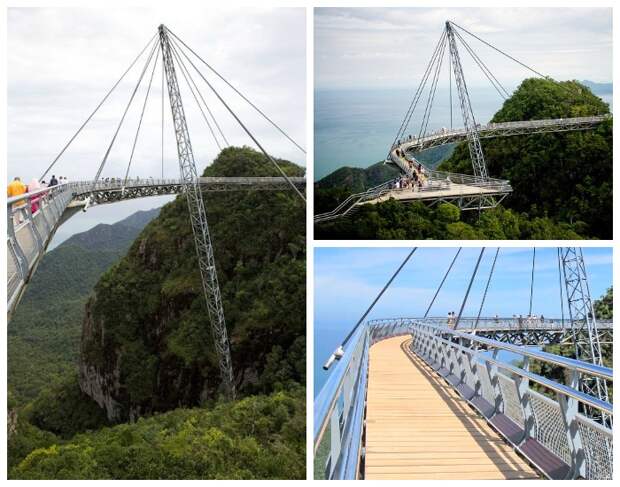 Пешеходный «Небесный мост» закреплен всего лишь на одной стальной опоре («Небесный мост», архипелаг Лангкави). 