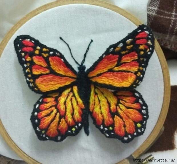 Объемная вышивка. Бабочки в вышивке гладью (11) (504x466, 165Kb)