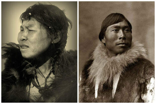 Женщина с традиционной татуировкой на щек и молодой чукча история, народности, север, старые фотографии