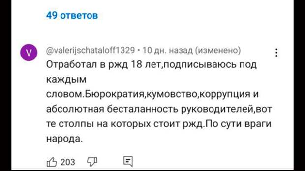 ЛЮДИ В КОММЕНТАРИЯХ ПОДТВЕРДИЛИ ВСЁ СКАЗАННОЕ ДИРЕКТОРОМ ЗАВОДА. СКРИН С ВИДЕО БЛОГА "КУБАНЬЖЕЛДОРМАШ"